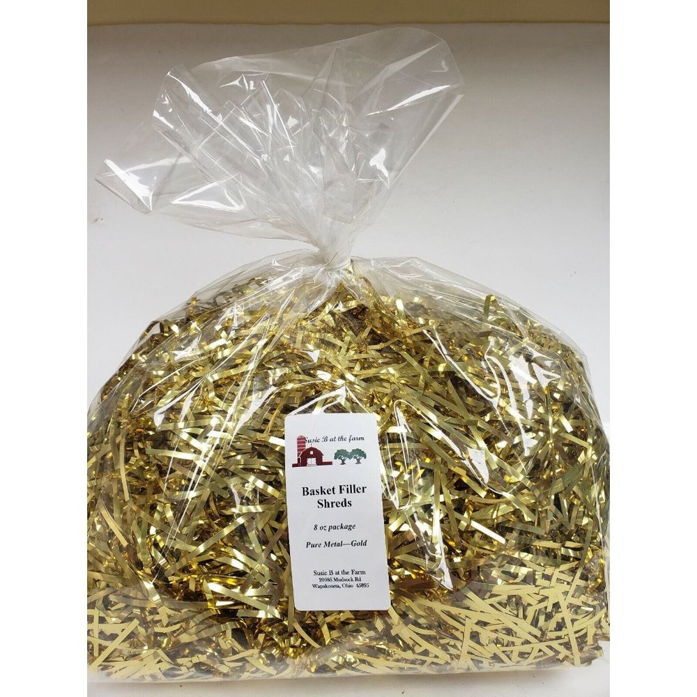 Gift Basket Shreds, 8 oz package, New old stock. Gold Metallic